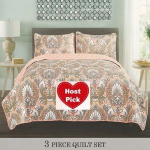 3 Piece Quilted Bedspread Set - Floral Bedspread Full/Queen & King Size